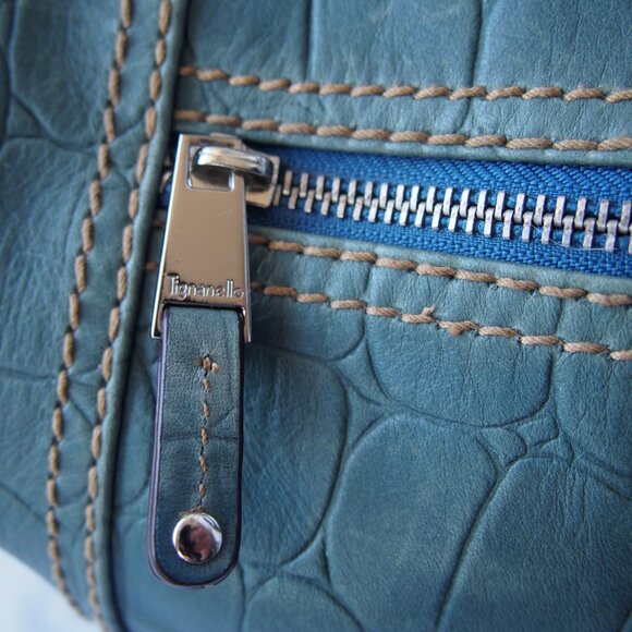 Tignanello Teal Croc Print Leather Convertible Crossbody/Shoulder Bag W/Hangtag - Picture 11 of 16